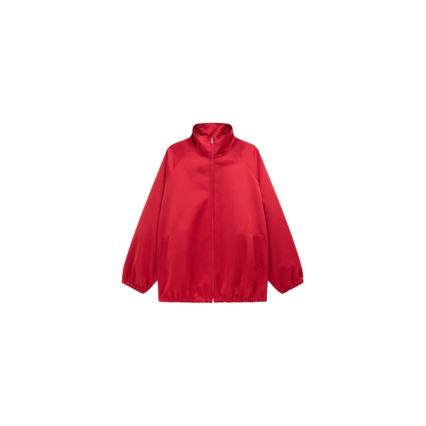 The Frankie Shop Baxter Satin Track Jacket - Red - Oversized Minimalist Jackets in Red - Shop at Coveti