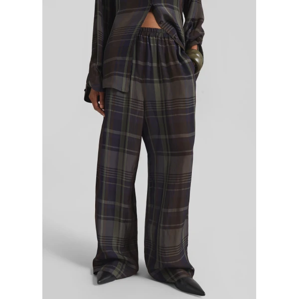 The Frankie Shop Baxter Sheer Fluid Track Pants – Navy Tartan, view 2