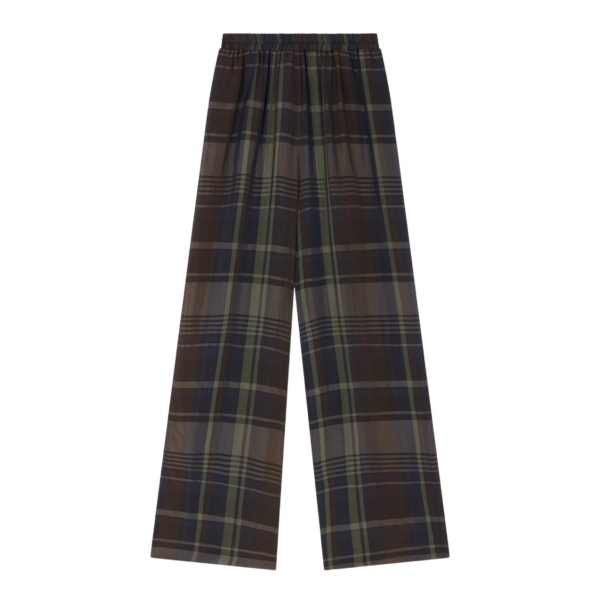 The Frankie Shop Baxter Sheer Fluid Track Pants - Navy Tartan - Oversized Minimalist Pants in Blue - Shop at Coveti