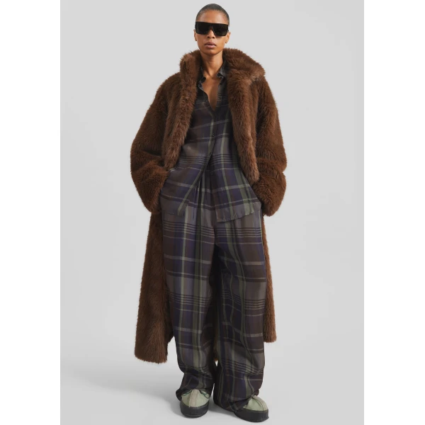 The Frankie Shop Baxter Sheer Fluid Track Pants – Navy Tartan, view 3