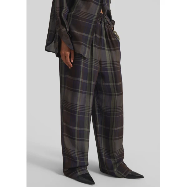 The Frankie Shop Baxter Sheer Fluid Track Pants – Navy Tartan, view 6