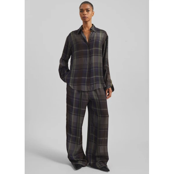 The Frankie Shop Baxter Sheer Fluid Track Pants – Navy Tartan, view 7