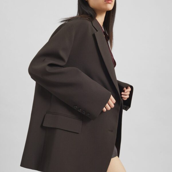 The Frankie Shop Bea Blazer - Dark Espresso - Oversized Minimalist Jackets in Brown - Shop at Coveti