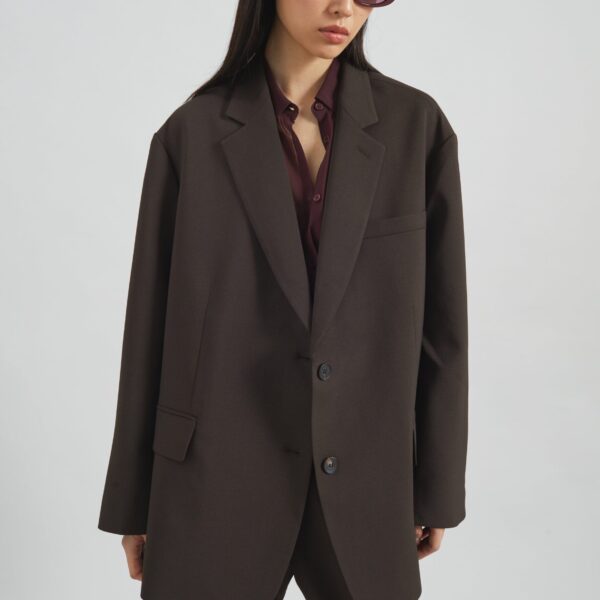 The Frankie Shop Bea Blazer - Dark Espresso - Oversized Minimalist Jackets in Brown - Shop at Coveti