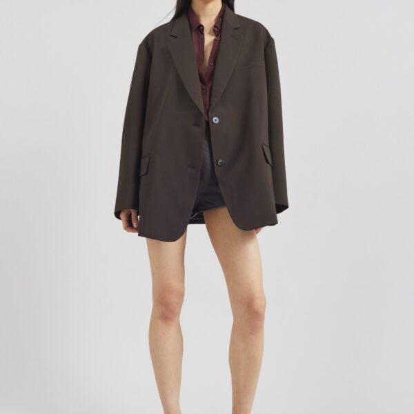 The Frankie Shop Bea Blazer - Dark Espresso - Oversized Minimalist Jackets in Brown - Shop at Coveti