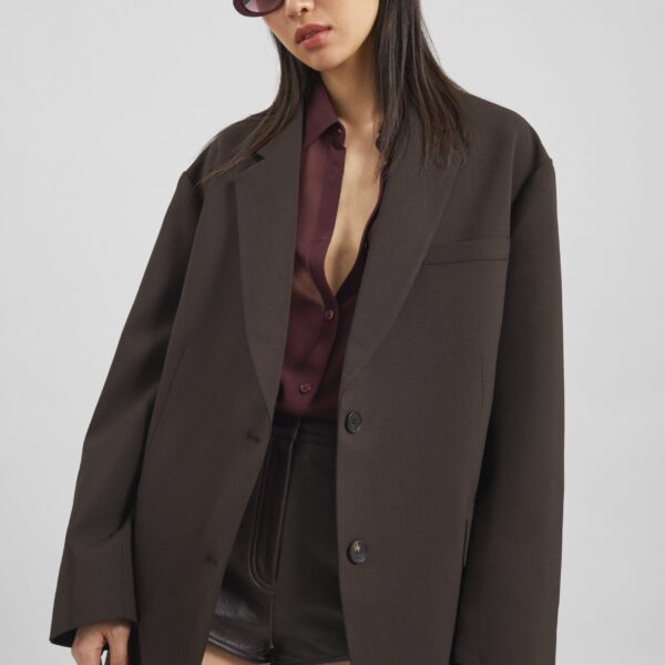The Frankie Shop Bea Blazer - Dark Espresso - Oversized Minimalist Jackets in Brown - Shop at Coveti