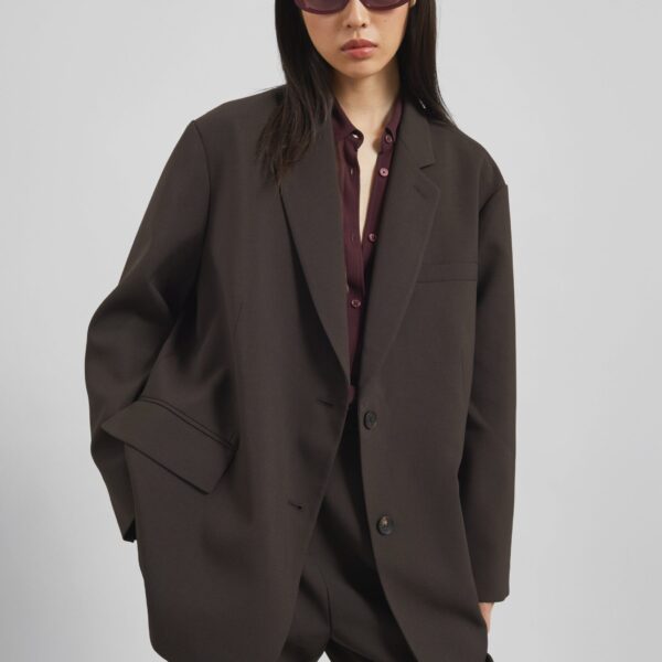The Frankie Shop Bea Blazer - Dark Espresso - Oversized Minimalist Jackets in Brown - Shop at Coveti