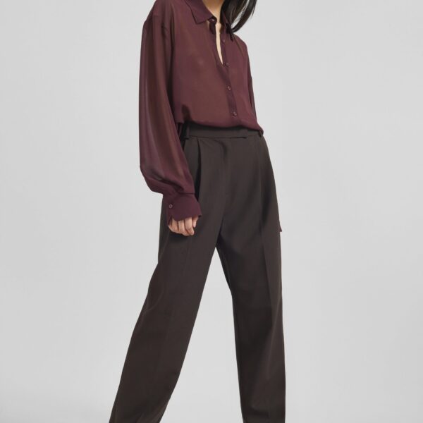 The Frankie Shop Bea Suit Pants - Dark Espresso - Oversized Minimalist Pants in Brown - Shop at Coveti