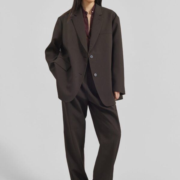 The Frankie Shop Bea Suit Pants - Dark Espresso - Oversized Minimalist Pants in Brown - Shop at Coveti