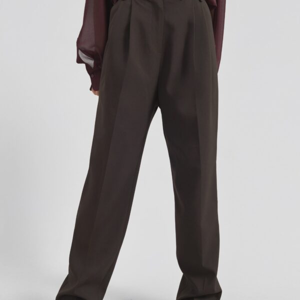 The Frankie Shop Bea Suit Pants - Dark Espresso - Oversized Minimalist Pants in Brown - Shop at Coveti