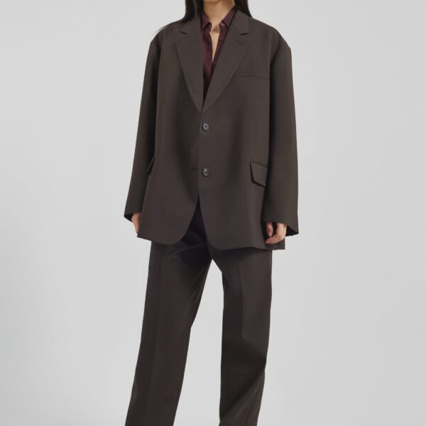 The Frankie Shop Bea Suit Pants - Dark Espresso - Oversized Minimalist Pants in Brown - Shop at Coveti