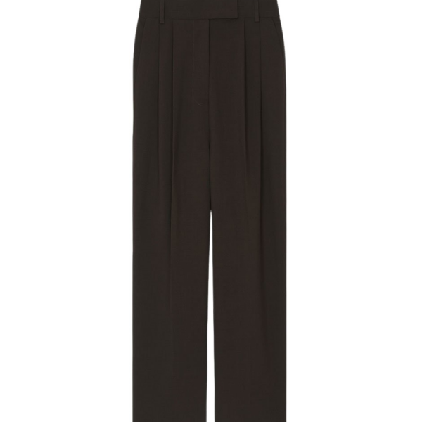 The Frankie Shop Bea Suit Pants - Dark Espresso - Oversized Minimalist Pants in Brown - Shop at Coveti