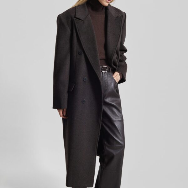 The Frankie Shop Bellace Wool Coat - Brown - Oversized Minimalist Coats in Brown - Shop at Coveti