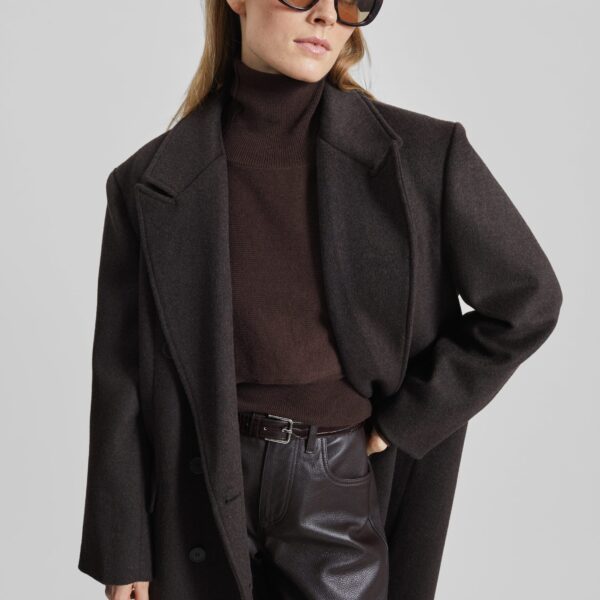 The Frankie Shop Bellace Wool Coat - Brown - Oversized Minimalist Coats in Brown - Shop at Coveti