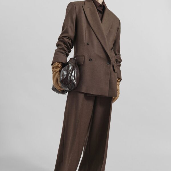 The Frankie Shop Brickell Flannel Trousers - Mocha - Oversized Minimalist Pants in Brown - Shop at Coveti