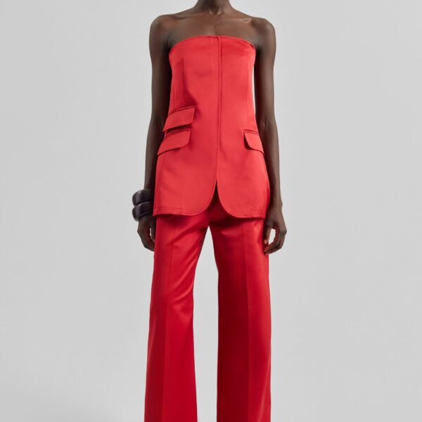 The Frankie Shop Brickell Satin Trousers - Red - Oversized Minimalist Pants in Red - Shop at Coveti