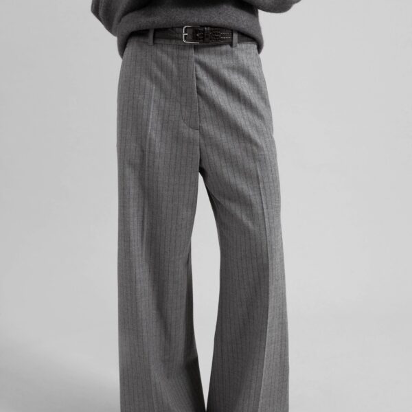 The Frankie Shop Brickell Striped Trousers - Grey/Brown - Oversized Minimalist Pants in Brown - Shop at Coveti