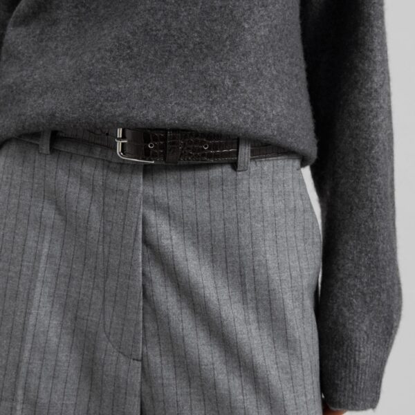 The Frankie Shop Brickell Striped Trousers - Grey/Brown - Oversized Minimalist Pants in Brown - Shop at Coveti