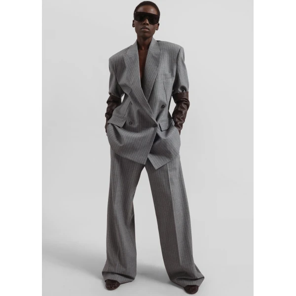The Frankie Shop Brickell Striped Trousers – Grey/Brown, view 8