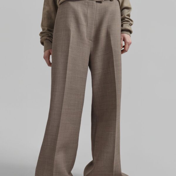 The Frankie Shop Brickell Trousers - Taupe Melange - Oversized Minimalist Pants in Grey - Shop at Coveti