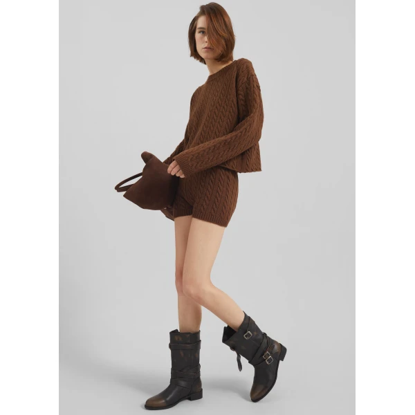 The Frankie Shop Brisbane Cropped Boxy Sweater – Brown, view 2
