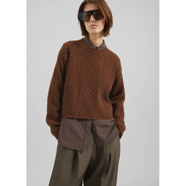 The Frankie Shop Brisbane Cropped Boxy Sweater – Brown, view 3