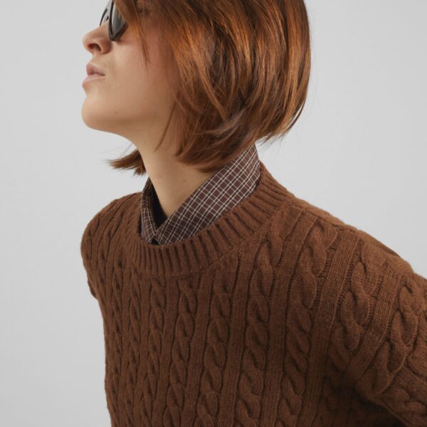 The Frankie Shop Brisbane Cropped Boxy Sweater - Brown - Oversized Minimalist Knitwear in Brown - Shop at Coveti