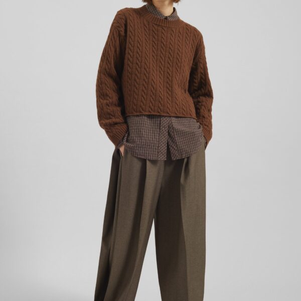 The Frankie Shop Brisbane Cropped Boxy Sweater - Brown - Oversized Minimalist Knitwear in Brown - Shop at Coveti