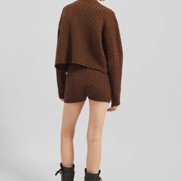 The Frankie Shop Brisbane Cropped Boxy Sweater - Brown - Oversized Minimalist Knitwear in Brown - Shop at Coveti