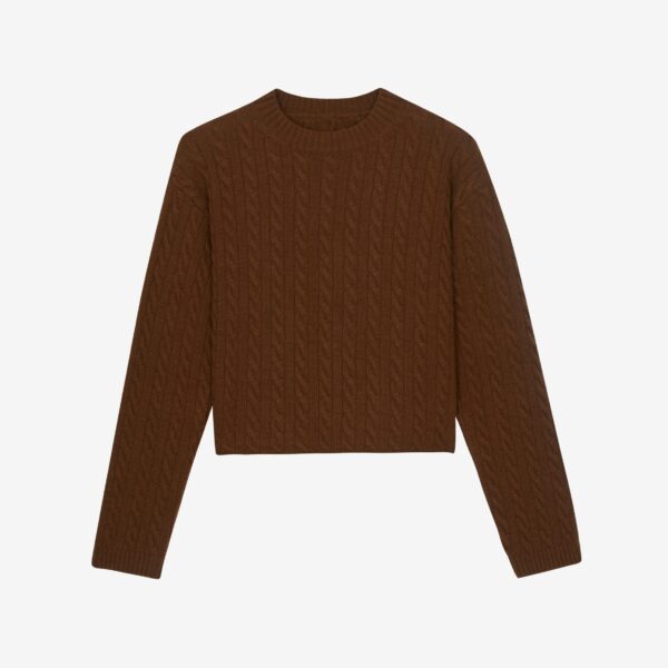 The Frankie Shop Brisbane Cropped Boxy Sweater - Brown - Oversized Minimalist Knitwear in Brown - Shop at Coveti