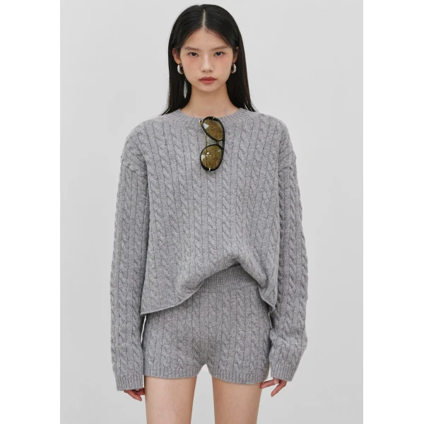 The Frankie Shop Brisbane Cropped Boxy Sweater – Grey, view 2