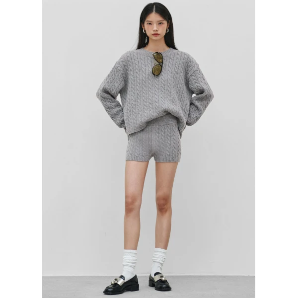 The Frankie Shop Brisbane Cropped Boxy Sweater – Grey, view 3
