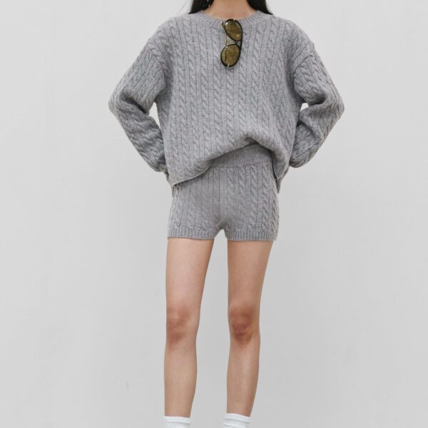 The Frankie Shop Brisbane Cropped Boxy Sweater - Grey - Oversized Minimalist Knitwear in Grey - Shop at Coveti
