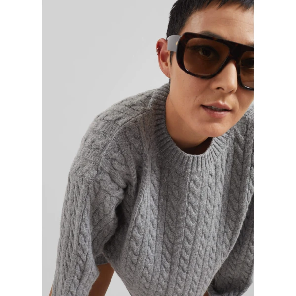 The Frankie Shop Brisbane Cropped Boxy Sweater – Grey, view 5