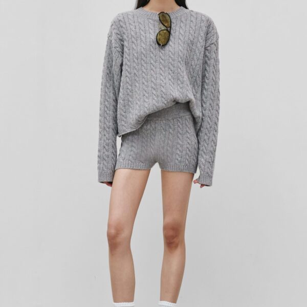 The Frankie Shop Brisbane Cropped Boxy Sweater - Grey - Oversized Minimalist Knitwear in Grey - Shop at Coveti