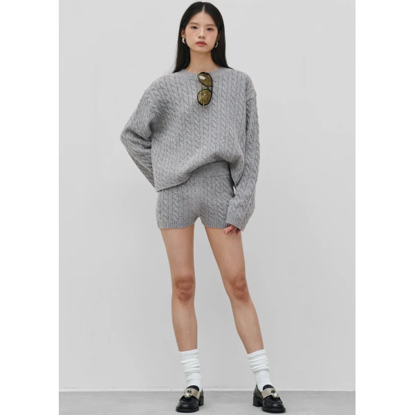 The Frankie Shop Brisbane Cropped Boxy Sweater – Grey, view 7