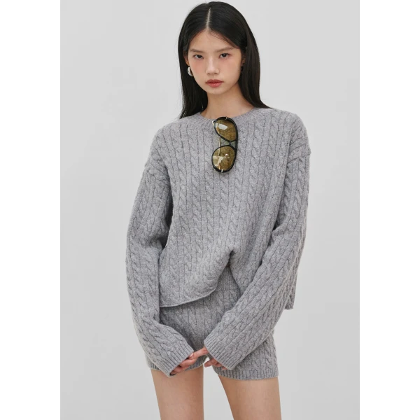The Frankie Shop Brisbane Cropped Boxy Sweater – Grey, view 8