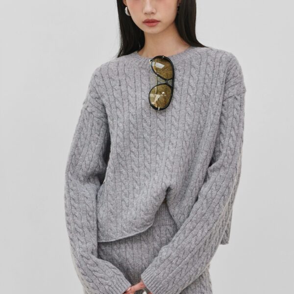 The Frankie Shop Brisbane Cropped Boxy Sweater - Grey - Oversized Minimalist Knitwear in Grey - Shop at Coveti