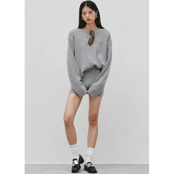The Frankie Shop Brisbane Cropped Boxy Sweater – Grey, view 9