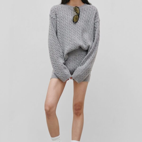 The Frankie Shop Brisbane Cropped Boxy Sweater - Grey - Oversized Minimalist Knitwear in Grey - Shop at Coveti