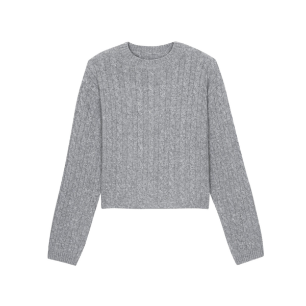 The Frankie Shop Brisbane Cropped Boxy Sweater - Grey - Oversized Minimalist Knitwear in Grey - Shop at Coveti