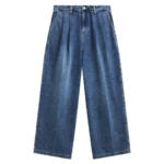 The Frankie Shop Buxton Pleated Wide Jeans - Medium Wash - Oversized Minimalist Pants in Blue - Shop at Coveti