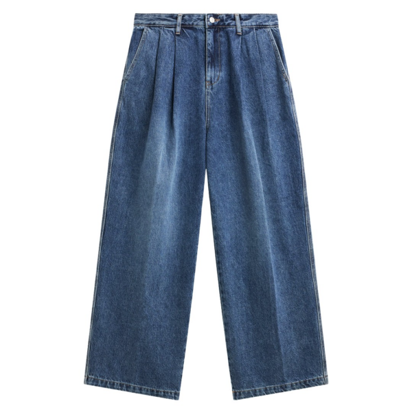 The Frankie Shop Buxton Pleated Wide Jeans - Medium Wash - Oversized Minimalist Pants in Blue - Shop at Coveti