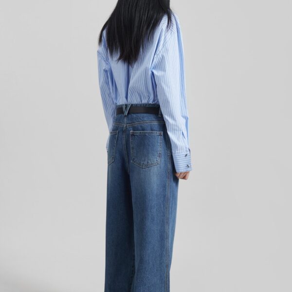 The Frankie Shop Buxton Pleated Wide Jeans - Medium Wash - Oversized Minimalist Pants in Blue - Shop at Coveti