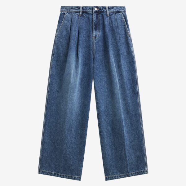 The Frankie Shop Buxton Pleated Wide Jeans - Medium Wash - Oversized Minimalist Pants in Blue - Shop at Coveti