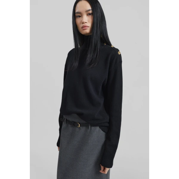The Frankie Shop By Malene Birger Vanille Wool Sweater – Black, view 3
