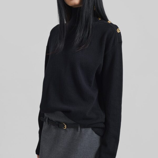 The Frankie Shop By Malene Birger Vanille Wool Sweater - Black - Oversized Minimalist Knitwear in Black - Shop at Coveti