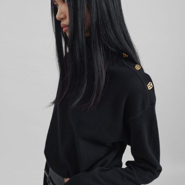 The Frankie Shop By Malene Birger Vanille Wool Sweater - Black - Oversized Minimalist Knitwear in Black - Shop at Coveti