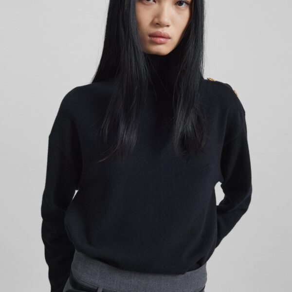The Frankie Shop By Malene Birger Vanille Wool Sweater - Black - Oversized Minimalist Knitwear in Black - Shop at Coveti