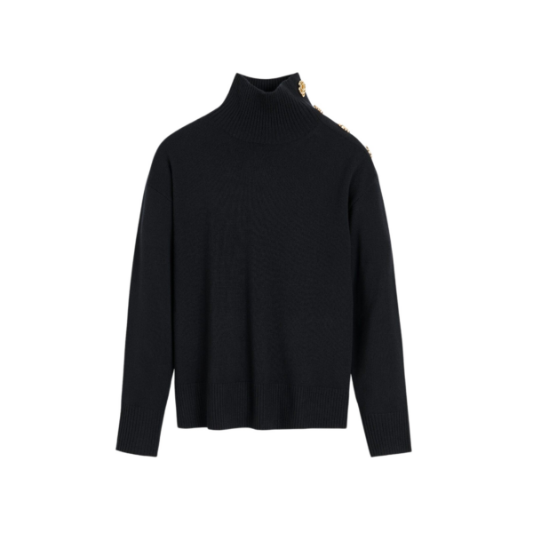 The Frankie Shop By Malene Birger Vanille Wool Sweater - Black - Oversized Minimalist Knitwear in Black - Shop at Coveti